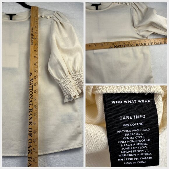 Who What Wear Womens Puff Sleeve Blouse Size XS Cream Coquette Feminine Top NWT - Picture 8 of 9